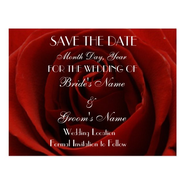 Classic Red Rose Save The Date Wedding Postcard | Zazzle