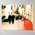 Classic red scooter in Italy Poster