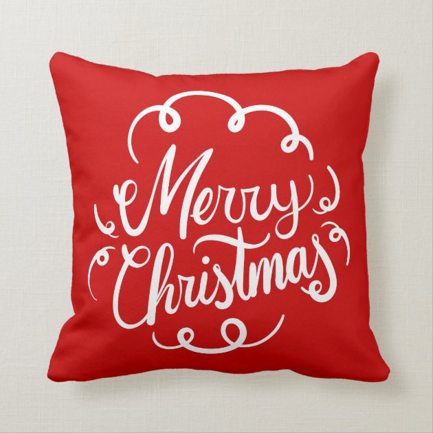 Classic Red White Merry Christmas Typography Pillow