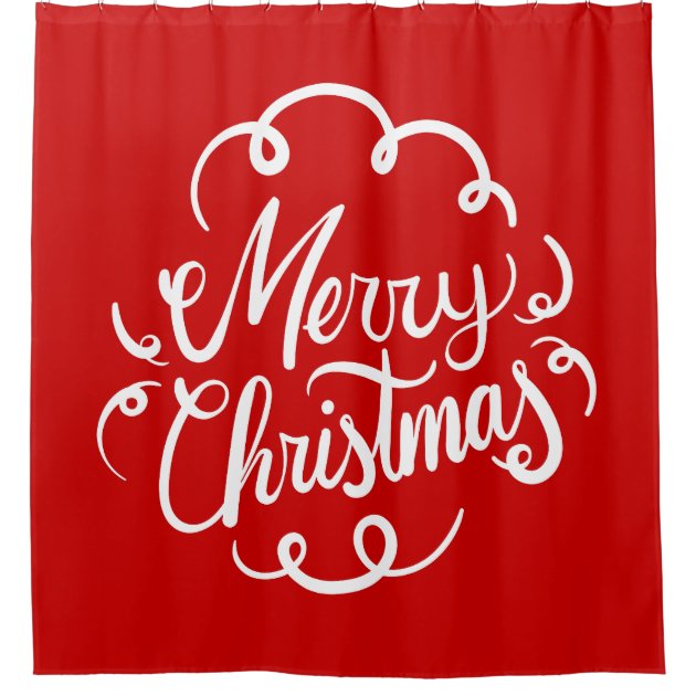 Classic Red White Merry Christmas Typography Shower Curtain