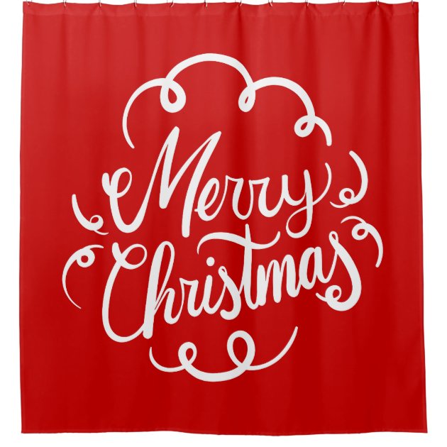 Classic Red White Merry Christmas Typography Shower Curtain 2/2