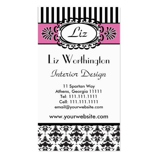 Classic Retro Pink and Black Paris Chic Business Card Template (front side)