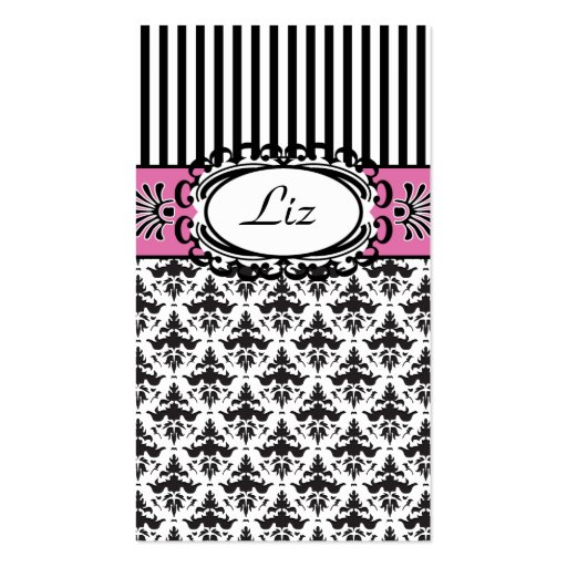 Classic Retro Pink and Black Paris Chic Business Card Template (back side)