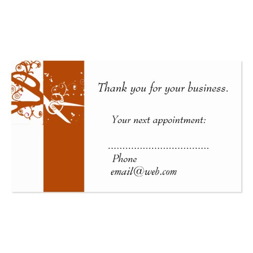 Classic Scissors Salon Hair Stylist Hairdresser Business Card Templates (back side)