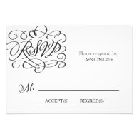 Classic scroll font wedding reply card