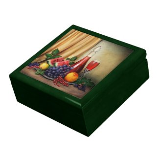 Classic still life with fruits and wine giftbox gift box