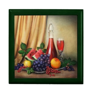 Classic still life with fruits and wine giftbox gift box