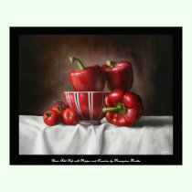 Classic still life with peppers amd tomatoes posters