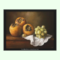 Classic still life with persimmons and grape canva canvas prints