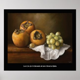 Classic Still life with Persimmons and Grape paint Poster