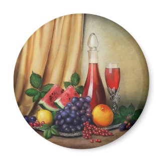 Classic still life with wine and fruits painting fridge magnet