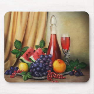 Classic still life with wine and fruits painting mouse pads