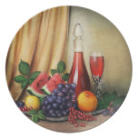 Classic still life with wine and fruits painting dinner plates