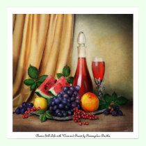 Classic still life with wine and fruits poster posters