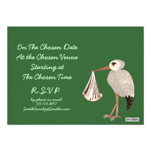 Classic Stork (Neutral) 1 (Baby Shower) Personalized Announcement