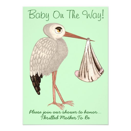 Classic Stork (Neutral) 1 (Baby Shower) Personalized Announcement