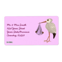 Classic Stork (Pink) 2 (Baby Shower) Custom Shipping Label