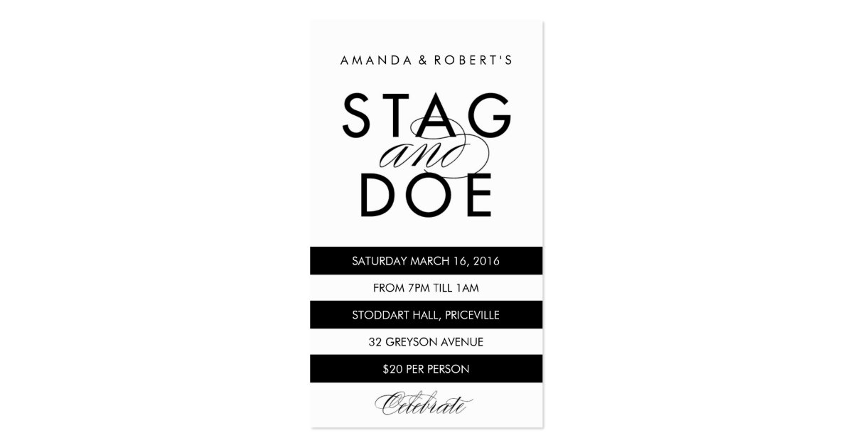 Classic Stripe Stag & Doe Ticket, Black Business Card Zazzle