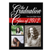 Classic Tri Photo Graduation 2012 Red and Black Personalized Announcements