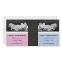 Classic Twin Girl Boy Double New Baby Photo Cards