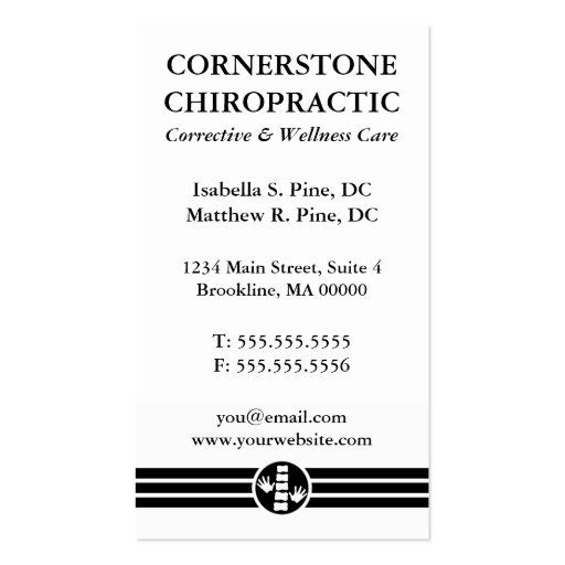 Classic Vertical Chiropractic Business Cards (front side)