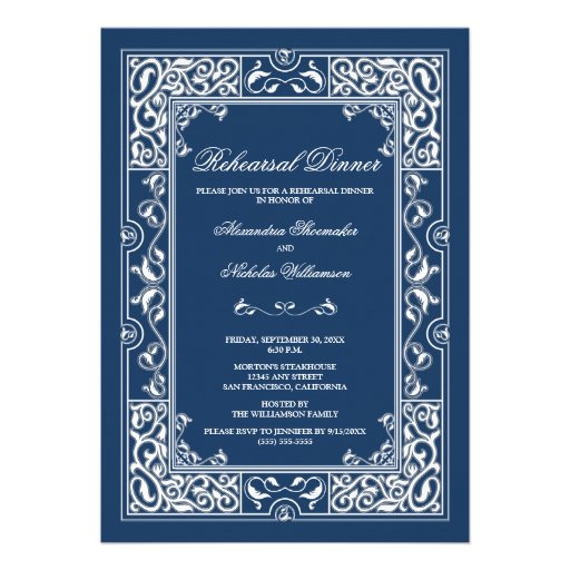 Classic Vignette Rehearsal Dinner Invite (blue) (front side)