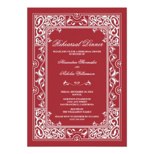 Classic Vignette Rehearsal Dinner Invite (red) (front side)