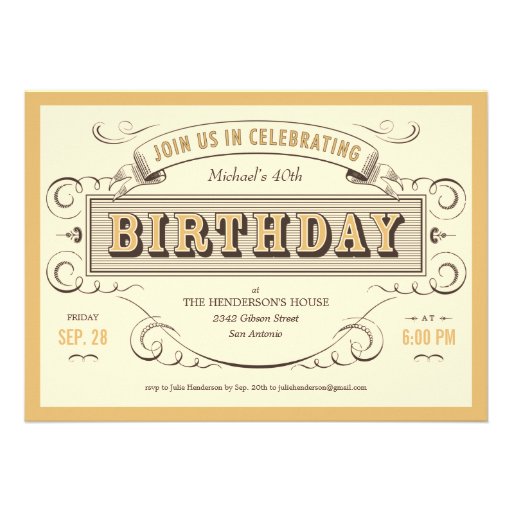 Classic Vintage Birthday Invitations (front side)