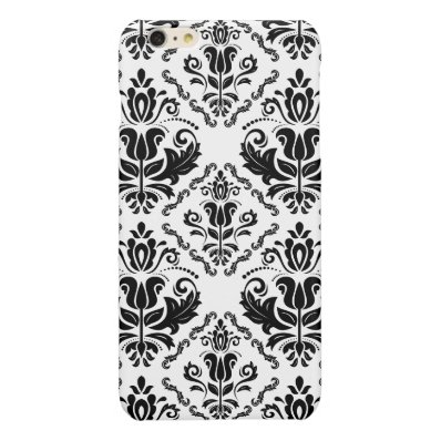 Classic Vintage Black White Damask Pattern Glossy iPhone 6 Plus Case