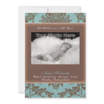 Classic vintage blue baby announcement invitations