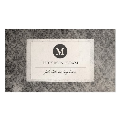 Classic Vintage Damask Monogram (Grey Pearl) Business Cards (front side)