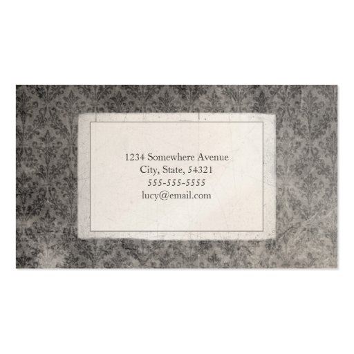 Classic Vintage Damask Monogram (Grey Pearl) Business Cards (back side)