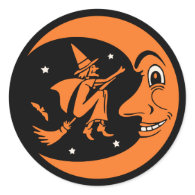 Classic Vintage Halloween Moon and Witch Sticker