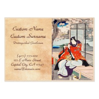 Classic vintage japanese ukiyo-e flute player art business card templates