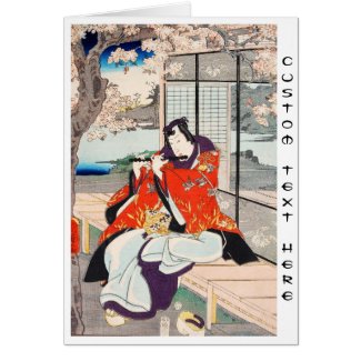 Classic vintage japanese ukiyo-e flute player art cards