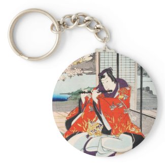 Classic vintage japanese ukiyo-e flute player art keychains