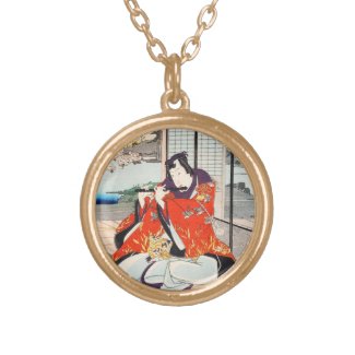 Classic vintage japanese ukiyo-e flute player art custom jewelry