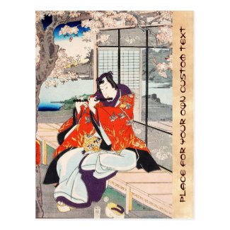 Classic vintage japanese ukiyo-e flute player art post cards