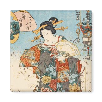 Classic vintage japanese ukiyo-e geisha Utagawa Refrigerator Magnet