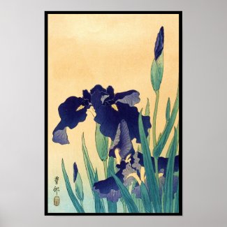 Classic vintage japanese ukiyo-e violet irises art poster