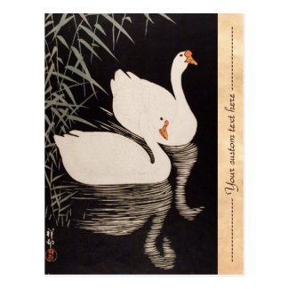 Classic vintage japanese ukiyo-e white swan pond postcard