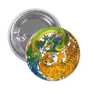 Classic Vintage oriental Yin Yang Dragon Tiger art Pin