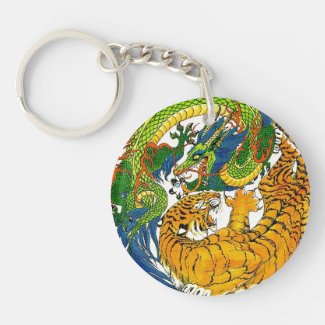 Classic Vintage oriental Yin Yang Dragon Tiger art Acrylic Keychains