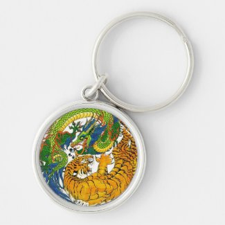 Classic Vintage oriental Yin Yang Dragon Tiger art Key Chains