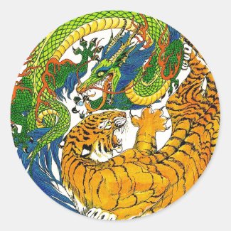 Classic Vintage oriental Yin Yang Dragon Tiger art Stickers