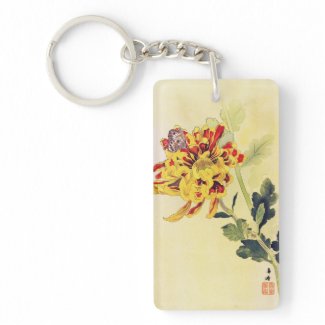 Classic vintage ukiyo-e chrysanthemum butterfly rectangle acrylic key chains