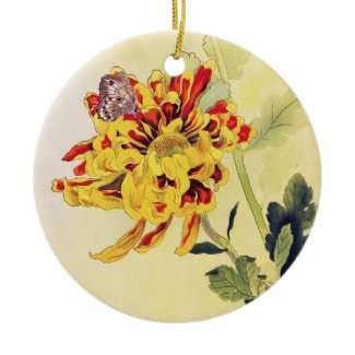 Classic vintage ukiyo-e chrysanthemum butterfly christmas ornaments