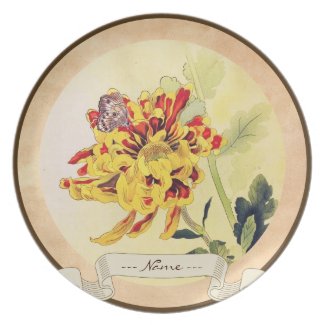 Classic vintage ukiyo-e chrysanthemum butterfly plates
