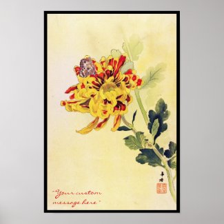Classic vintage ukiyo-e chrysanthemum butterfly print