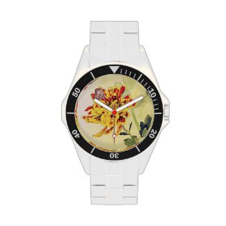 Classic vintage ukiyo-e chrysanthemum butterfly watch